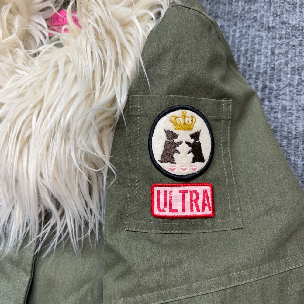 Vintage Juicy Couture Army Jacket Womens Large Olive Faux Fur Collar Rare Y2K - Picture 4 of 14